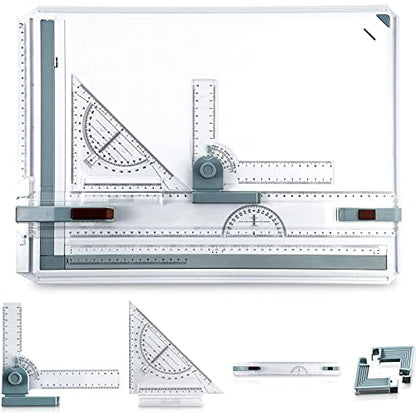 Zonon A3 Portable Drawing Board, Multi-Function Metric Drafting Table Drafting Board with Clear Rule Parallel Motion and Angle Adjustable Measuring System(A3) - size: A3