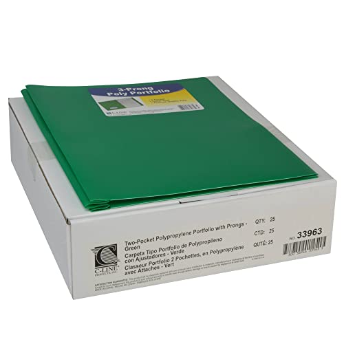 C-Line Two-Pocket Poly Portfolio with Prongs, Green (33963) - color: Green, size: 25-Pack with Prongs