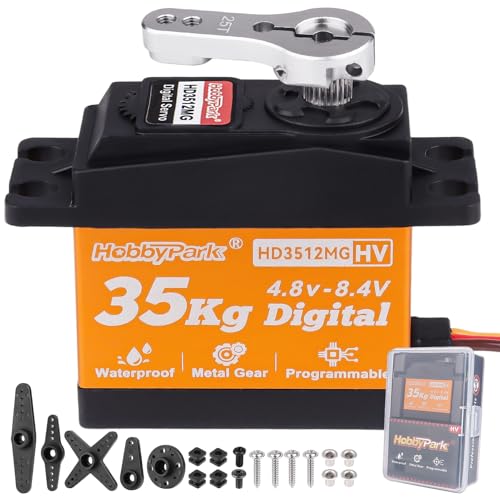 HobbyPark Waterproof High Torque RC Servo 35KG Metal Gear Digital Servo Motor w/Horn for 1/8 1/10 1/12 RC Crawler Car RC Truck Buggy Short Course Bashing Basher Robot Control Angle 180° (Core Motor)