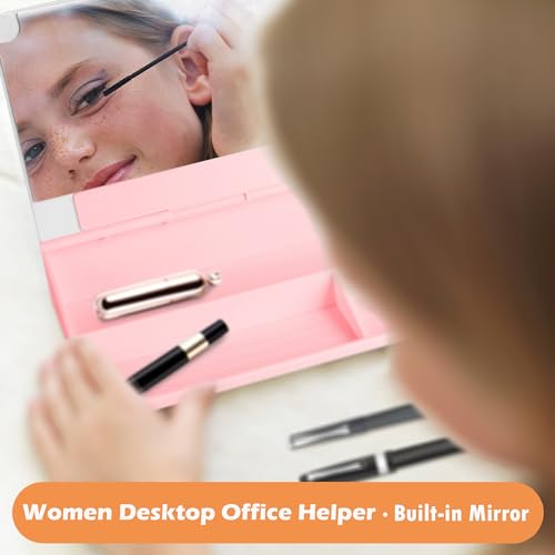 SELEAD Desktop Glass Whiteboard with Wireless Charger and Mirror, Pink - color: Pink, size: 16"x7"