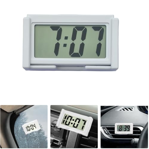 Shudyear Small Digital Clock， with Jumbo LCD Time & Day Display，Mini Automotive Small Digital Clock Battery Operated for Desktop Nightstand Pocket Car Truck Dashboard & Air Vent (1, White) - color: White