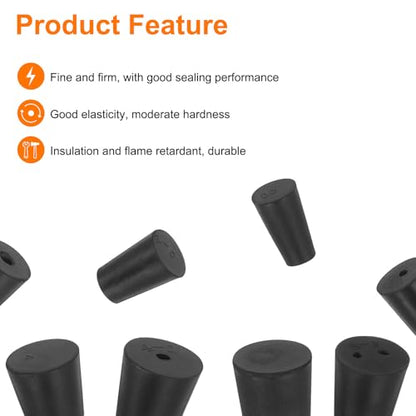 uxcell 6 Pcs 1-Hole Rubber Stopper, Tapered Lab Seal Tube Stopper Plug for Test Tube Flasks Glass Containers Industry and Laboratories, 32x26x25mm Black - size: 32x26x25mm