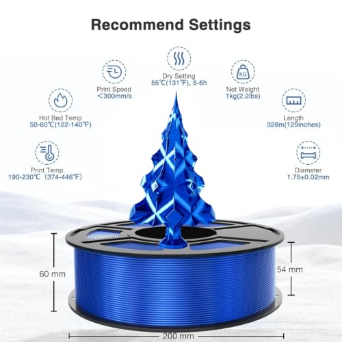 Silk PLA Filament 1.75mm,3D Printer Filament with a Metallic Glossy Finish, Dimensional Accuracy +/- 0.02 mm, 1kg Spool(2.2lbs) Fits for Most FDM 3D (A-Silk Blue Pla) - color: A-silk Blue Pla