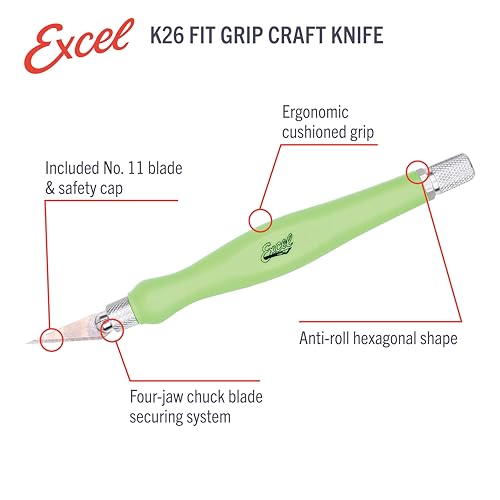 Excel Blades #11 Blade Fit Grip Craft Knife, Rubber Grip, Green - color: Green