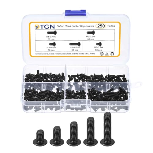 DTGN 250Pcs M3-0.5x4/6/8/10/12 Button Head Socket Cap Screw Carbon Steel - color: Black, size: M3-0.5x4/6/8/10/12mm