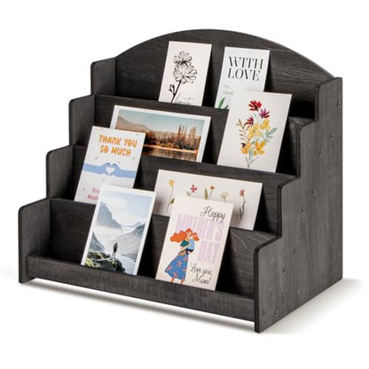 PUERSI Greeting Card Display Stand Holder - 4-Tier Wooden Organizer Rack - color: Black
