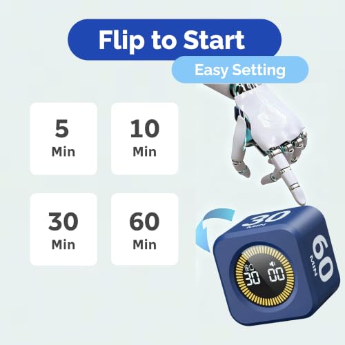 KADAMS Pomodoro Timer – Visual Cube with 5/10/30/60 Min Presets, LED Countdown Ring & Count Up Mode, Silent Flip Productivity Timer for Study, Classroom, Office, Cooking (Navy Blue 5-10-30-60) - color: Navy Blue 5-10-30-60