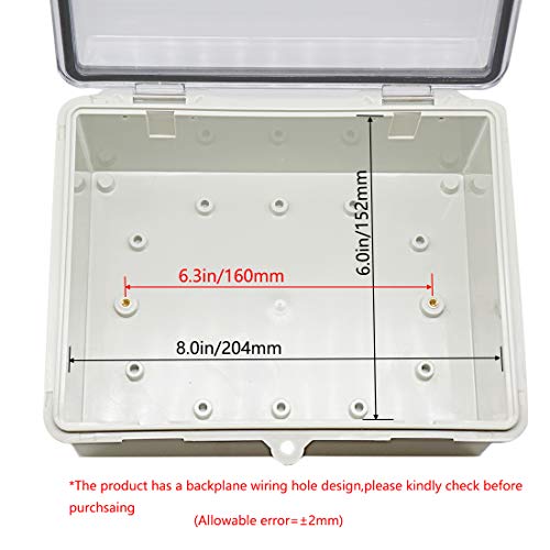 Zulkit Junction Box ABS Plastic Dustproof Waterproof IP65 Electrical Boxes Hinged Shell Outdoor Universal Project Enclosure Clear Cover with 2 Cable Glands 8.7 x 6.7 x 4.3 inch (220x170x110 mm) - size: 8.7" x 6.7" x 4.3"