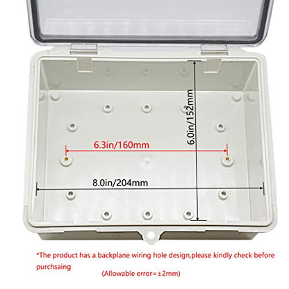 Zulkit Junction Box ABS Plastic Dustproof Waterproof IP65 Electrical Boxes Hinged Shell Outdoor Universal Project Enclosure Clear Cover with 2 Cable Glands 8.7 x 6.7 x 4.3 inch (220x170x110 mm) - size: 8.7" x 6.7" x 4.3"