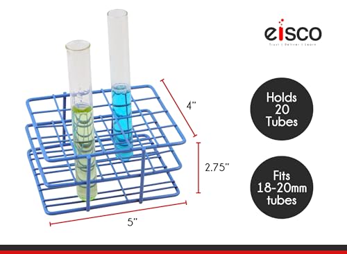 EISCO Blue Epoxy Coated Steel Wire Test Tube Rack, 20 Holes, Outer Diameter Permitted of Tubes 18-20mm or Less, 4 X 5 Format - size: 5" x 4" x 2.75"