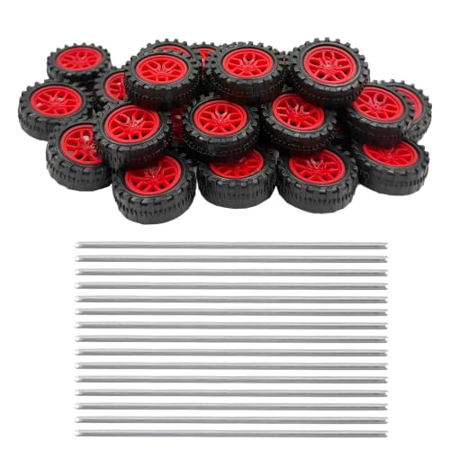 30PCS Toy Car Wheel 2mm Dia Plastic Car Wheel with Metal Shaft Axles for RC Car Truck Robot DIY Model Toy Building Projects (Style 2) - style: Style 2