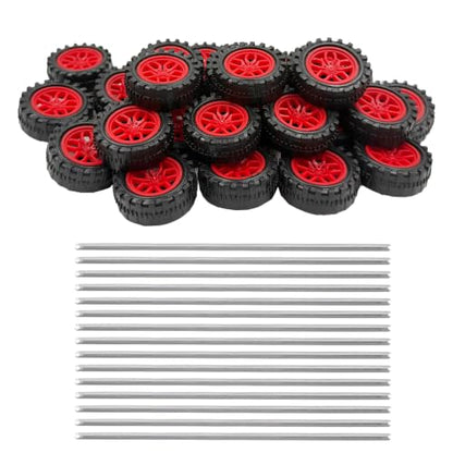 30PCS Toy Car Wheel 2mm Dia Plastic Car Wheel with Metal Shaft Axles for RC Car Truck Robot DIY Model Toy Building Projects (Style 2) - style: Style 2