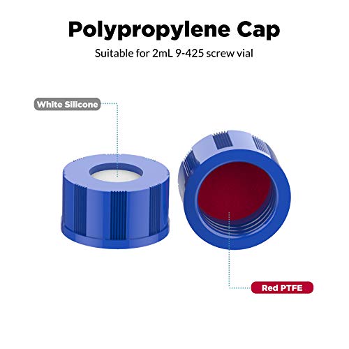 Membrane Solutions 2mL Autosampler Vials, 9-425 GC/HPLC Vials, 100 Pcs - size: Clear Vial & Red PTFE septa