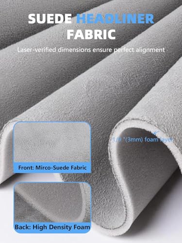 Gray Suede Headliner Fabric - 120" L × 60" W Auto Head Liners, Fabric Tube Packaging with Foam Backing for Cars, Trucks, SUVs, RVs, Boats - Home Repair/DIY Headliner Material - color: Gray, size: 120"L×60"W