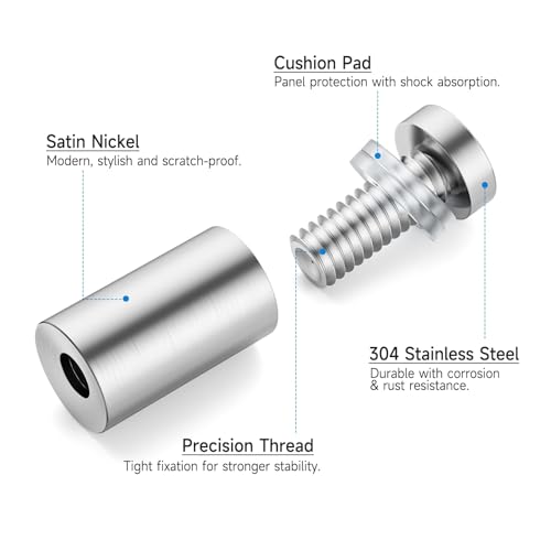 LuckIn 8 Pack Standoff Screws for Acrylic (1/2 in. Dia x 3/4 in. L), Stainless Steel Stand Off Wall Mounts Hardware for Sign Holder, Silver - size: 1/2 x 3/4 Inch