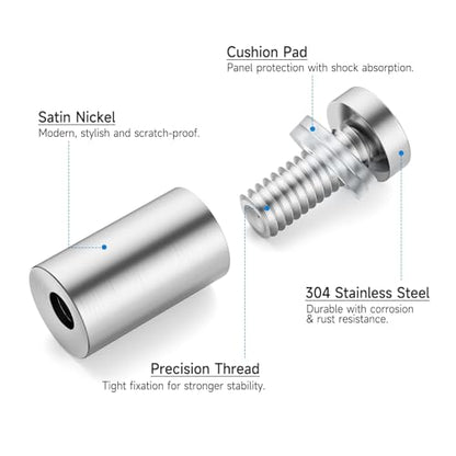 LuckIn 8 Pack Standoff Screws for Acrylic (1/2 in. Dia x 3/4 in. L), Stainless Steel Stand Off Wall Mounts Hardware for Sign Holder, Silver - size: 1/2 x 3/4 Inch
