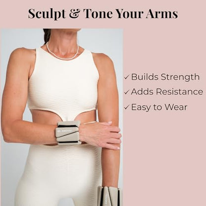 Wrist & Ankle Weights for Women – 2 lb Total, 1 lb Each | Weighted Bangles - color: Beige