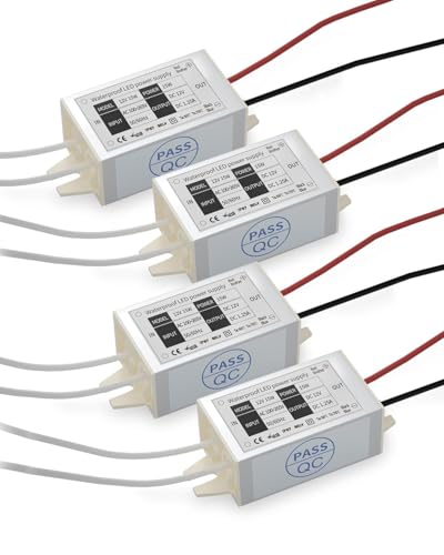 12V Power Supply LED Driver, Lustaled 15W 12 Volt Power Supply Transformer Waterproof IP67 Small 120V AC to 12V DC Converter for LED Strips, Security Cameras, Junction Box, G4 MR11 MR16 Bulbs (4-Pack) - style: 15W 12V - 4 Pack
