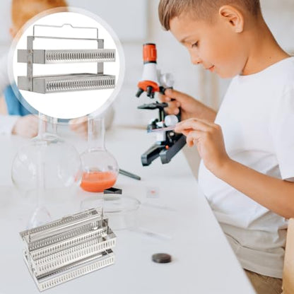 Stainless Steel Microscope Slides Holder Staining Rack for Laboratory Slide Storage Glass Slide Rack for Microscope Accessories 5.11 X 3.14 X 2.95 in 1 pc
