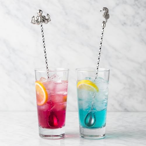 Homestia 12'' Bar Spoon, 2 Pcs Cocktail Spoon with Octopus Seahorse Decor - color: 2PCS SeaHorse + Octopus + Silver