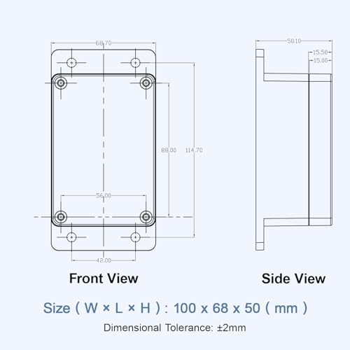 Project Box IP65 Waterproof ABS Plastic Electrical Junction Box with Clear Cover Enclosure with Fixed Ear, Black 3.9"x 2.6"x 1.9"(100x68x50mm)(Pack of 1) - color: 1 pack, size: 3.9"x 2.6"x 1.9"