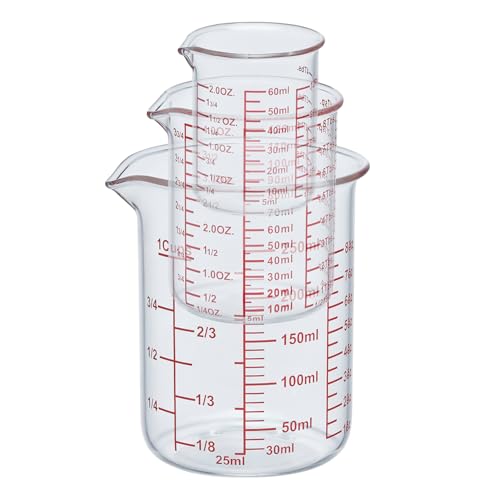 Ackers High Borosilicate Glass Measuring Cup Set with Pour Spout,60ml(2OZ),120ml(4OZ), 250ml(8OZ) Glass Measuring Beaker for Kitchen or Restaurant, Easy to Read (Pack of 2) - size: 60ml/120ml/250ml Measuring Cup Set (Pack of 2)