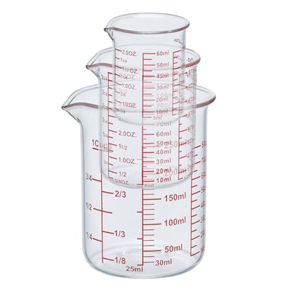 Ackers High Borosilicate Glass Measuring Cup Set with Pour Spout,60ml(2OZ),120ml(4OZ), 250ml(8OZ) Glass Measuring Beaker for Kitchen or Restaurant, Easy to Read (Pack of 2) - size: 60ml/120ml/250ml Measuring Cup Set (Pack of 2)