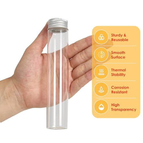 6PCS 80ml Clear Glass Flat Test Tubes with Screw Caps and Plastic Stoppers - color: with Aluminium Caps, size: 80ml