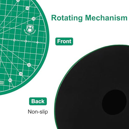 Headley Tools 10"x10" Round Rotating Cutting Mat, Self Healing Mat with 360-Degree Rotation & Anti-Slip Base, Sewing Board Cutting Mat Perfect for Fabric Quilting Leather Hobby Project, Green - color: Green, size: 10"L x 10"W