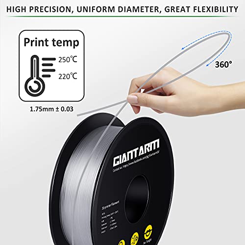 GIANTARM PETG Filament 1.75mm for 3D Printer, 1KG, Clear - color: Clear