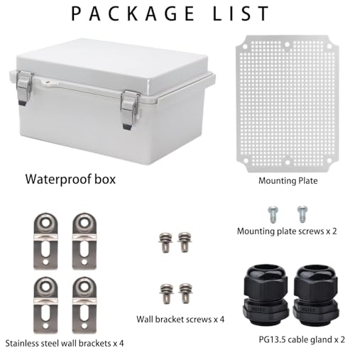 Outdoor Waterproof Electrical Box Junction Box Weatherproof IP67 ABS Plastic Enclosure Switch Router Project Box Electronics DIY Enclosure With Mounting Plate Wall Bracket Grey 8.6"x6.6"x4.3" - color: Grey, size: 8.66" x 6.69" x 4.33"