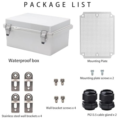 Outdoor Waterproof Electrical Box Junction Box Weatherproof IP67 ABS Plastic Enclosure Switch Router Project Box Electronics DIY Enclosure With Mounting Plate Wall Bracket Grey 8.6"x6.6"x4.3" - color: Grey, size: 8.66" x 6.69" x 4.33"
