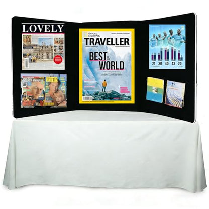 3-Panel Tabletop Display Presentation Board, 72 x 20 Foldable Trifold Poster Board with Bag,Double Sided Table top Exhibition Board, No Plastic Edging,Black Hook & Loop-Receptive Fabric