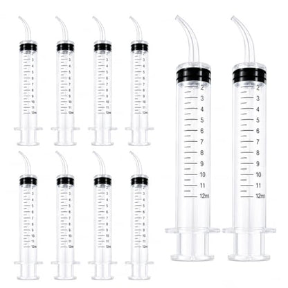 10 Disposable Curved Tip 12ml Dental Oral Dispensing 12cc Syringes (with Measurements) for Dental, Pets, Liquid