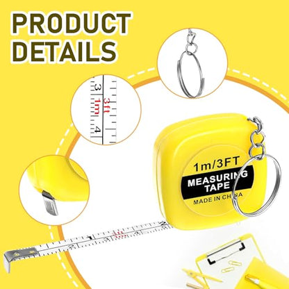 Grevosea 12 Pieces Mini Tape Measure Keychains, 2 Inch Functional Small Tape Measures Keychains with Stable Slide Lock Pocket Portable Tape for Birthday Party Favors Gift Bag Fillers Prize 1 m/ 3 Ft - color: 12 Pcs Yellow 2 Inch