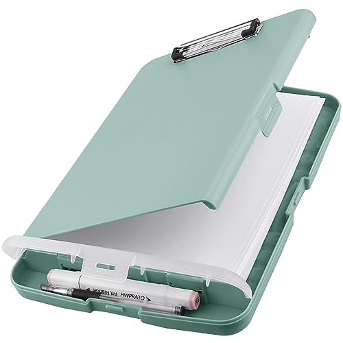 HWPRATO Clip Boards 8.5x11 with Storage Nursing Clipboard Folder with Pen Holder High Capacity Storage Clipboards Plastic with Low Profile Clip Clipboard Binder for Work Teacher (Grey-Green) - color: Grey-green