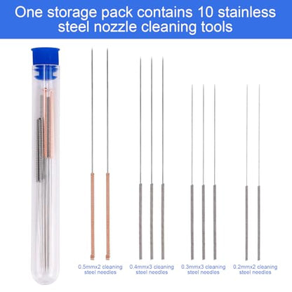 3D Printer Nozzle Cleaning Kit, 60 Stainless Steel Nozzle Cleaner Needles & 6 Protective Tubes Unclog Tool for Creality Ender 3/Ender 3 V2/5 K1 CR-10 MK8 V6 (0.2/0.3/0.4/0.5mm Diameter)