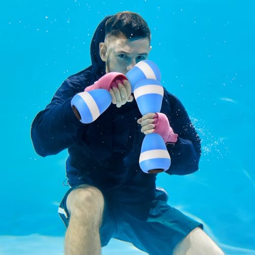 Seenelling Water Aerobics Set for Adults Neoprene Swim Gloves 2 Foam Aquatic Dumbbells Pool Exercise Equipment Water Weights for Aquatic Fitness Low Impact Pool Workouts - color: Blue