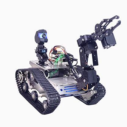 Smart Robot Car Kit for Raspberry Pi, Tank Robot Chassis Real-Time Video Transmission, WiFi/Bluetooth Control, Path Planning, Programmable Robot Kit (Without Raspberry Pi-Silver) - color: Without Raspberry Pi-silver