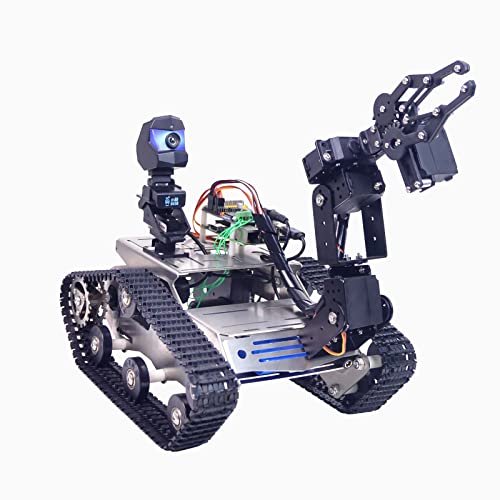 Smart Robot Car Kit for Raspberry Pi, Tank Robot Chassis Real-Time Video Transmission, WiFi/Bluetooth Control, Path Planning, Programmable Robot Kit (Without Raspberry Pi-Silver) - color: Without Raspberry Pi-silver