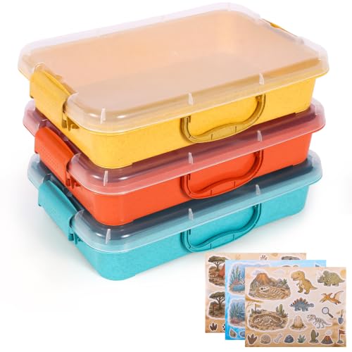 FIIOEOY 3 Pack 4 Qt Sensory Bin with Lid & 3 Stickers,Stackable Sensory Bin - color: Yellow, Orange, Blue
