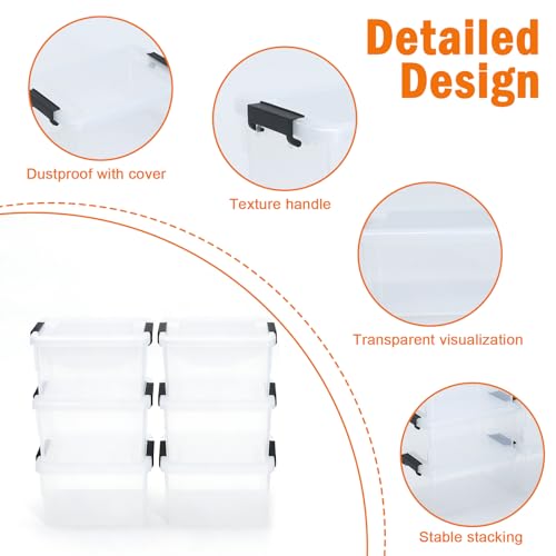 6 Pack Toolbox Organizer, Clear Plastic Screw Bins for Garage, Stackable Hardware Storage with Latching Lids, Mini Tool Box Containers for Nails, Bolts, Anchors, Fasteners, Craft Parts