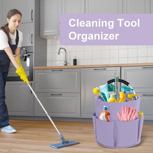 Cleaning Caddy with Handle, Cleaning Supplies Organizer Collapsible Bucket - color: Purple