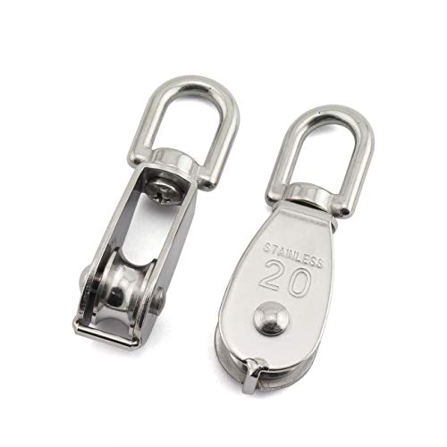 3-Pack M20 Single Pulley Block Stainless Steel Heavy Duty Hardware Single Wheel Swivel Rigging Lifting Wheel Fixed Pulley for Wire Rope Loading 75kg - size: 3-Pack M20