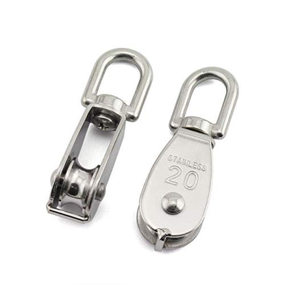 3-Pack M20 Single Pulley Block Stainless Steel Heavy Duty Hardware Single Wheel Swivel Rigging Lifting Wheel Fixed Pulley for Wire Rope Loading 75kg - size: 3-Pack M20