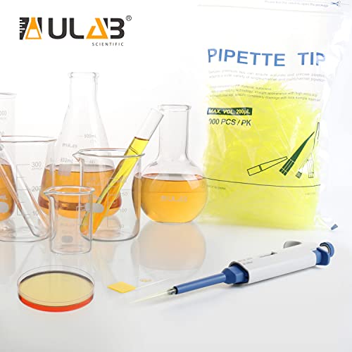 ULAB Single Channel Pipettor with Pipette Tips Offered, 1pc of Adjustable Volume Micro Pipette with Vol.Range.20-200μl, 1000pcs of Vol.200μl Pipette Tips in Yellow Color, ULH1020 - style: 20-200μl & 1000 Tips
