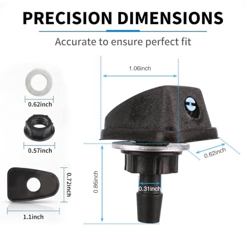 2 PCS Car Front Windshield Washer Nozzles, 360°Windshield Wiper Fluid Sprayer Jet Nozzle Replacement Kit, Durable ABS Automotive Exterior Accessories, Universal for Most Vehicles (Black)