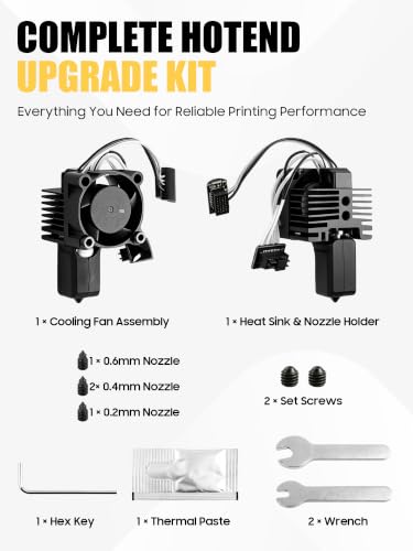P1P P1S Hotend Complete Kit for Bambu Lab, Hardened Steel Nozzle Assembly Replacement with Ceramic Heater & Fan, 0.2mm 0.4mm 0.6mm Nozzles, High Temperature Hot End Upgrade for 3D Printer - color: Gray