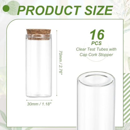 PATIKIL 30ml Glass Test Tubes with Caps Cork Stopper, 16 Pcs, 30x70MM - size: 30ml