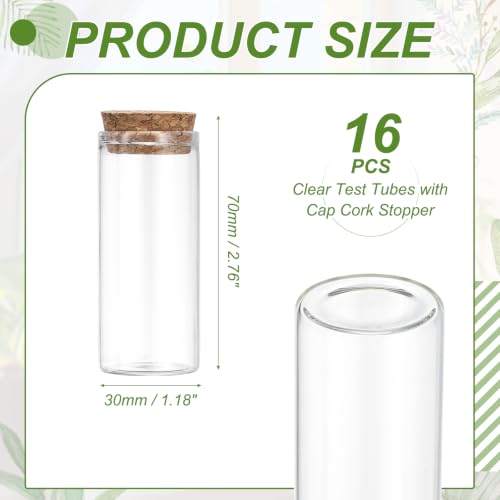 PATIKIL 30ml Glass Test Tubes with Caps Cork Stopper, 16 Pcs, 30x70MM - size: 30ml